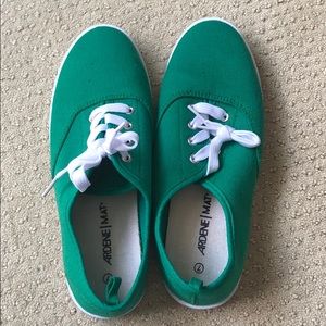 Green laced shoes